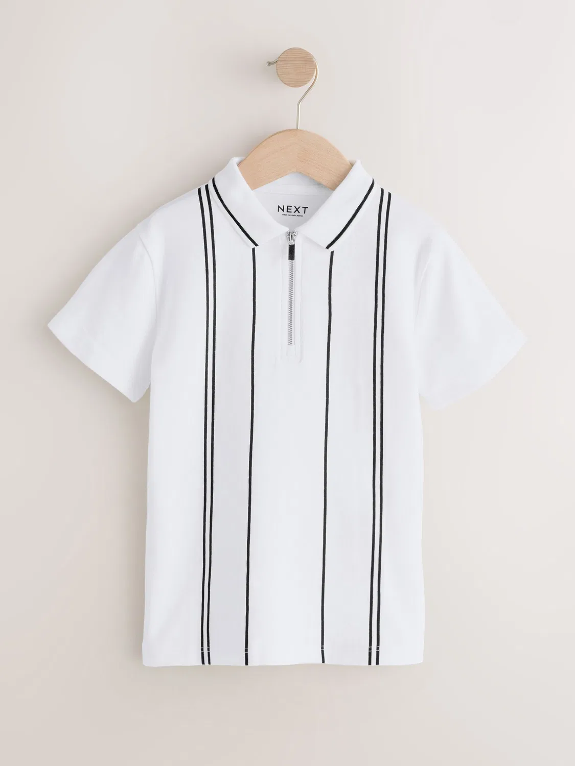 Поло с застежкой-молнией, вертикальная полоска, модель Vertical Stripe Zip Neck Next, белый/черный