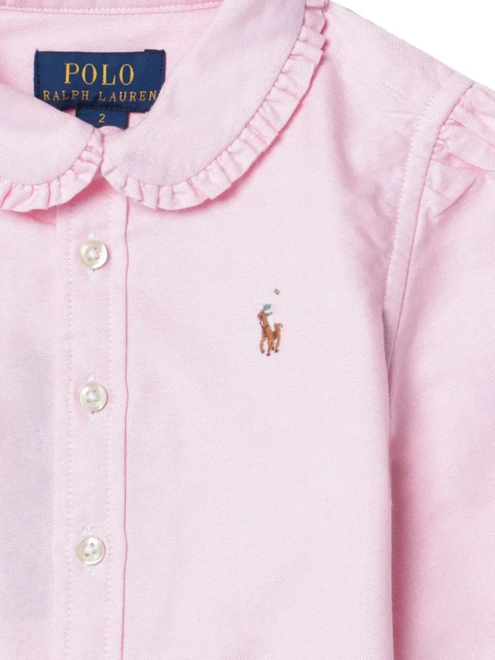 Рубашка на пуговицах с отделкой рюшами Polo Ralph Lauren Kids, розовый — фото 3