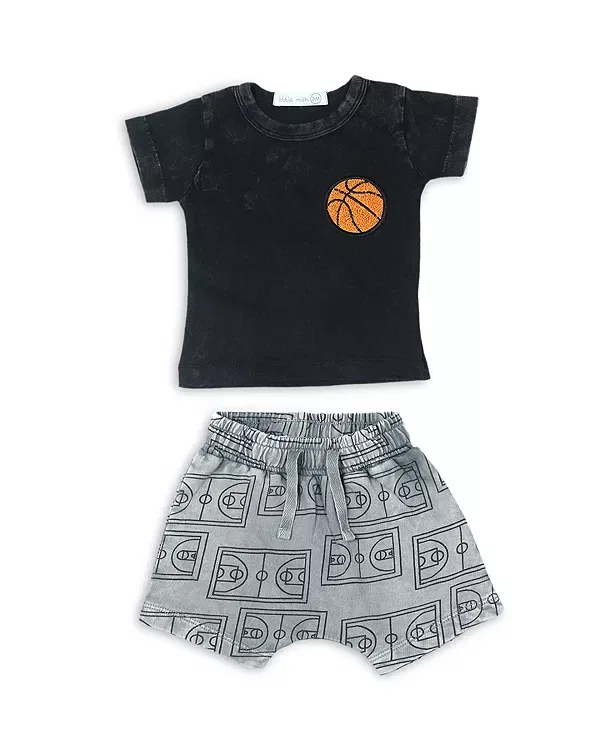 Детский комплект для мальчиков с принтом Basketball Patch Tee & French Terry Shorts Set Little Mish, Coal
