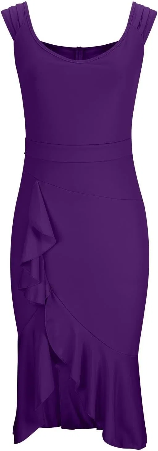 Женское атласное платье миди с открытыми плечами и бахромой, Purple — фото 2