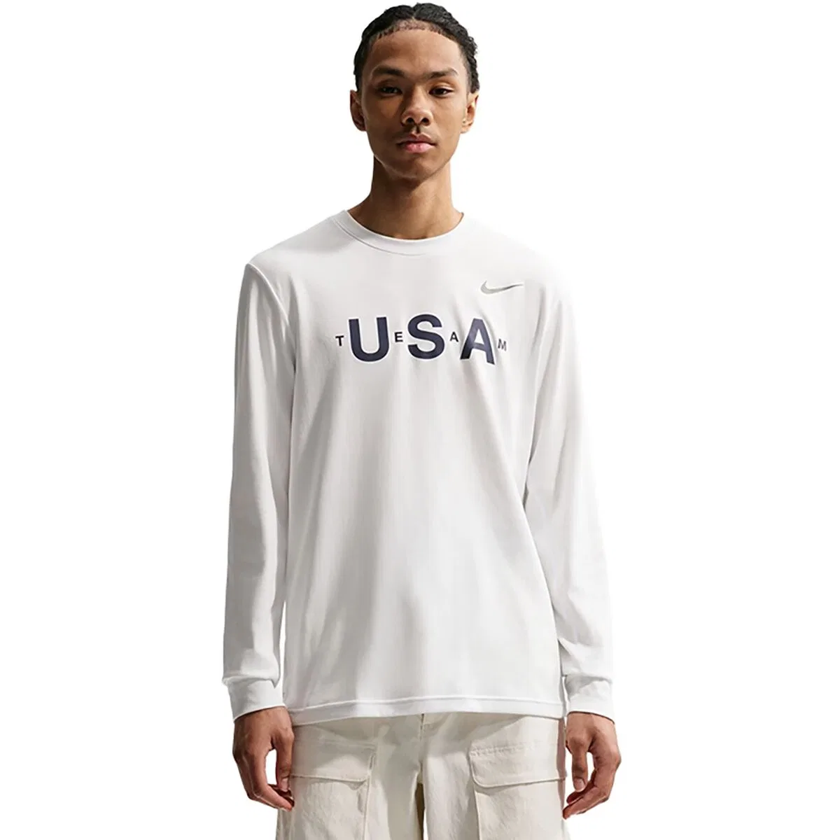 Мужская футболка с длинным рукавом Team USA Primary Dri-FIT Long-Sleeve Top Nike, Summit White/Reflective Silv