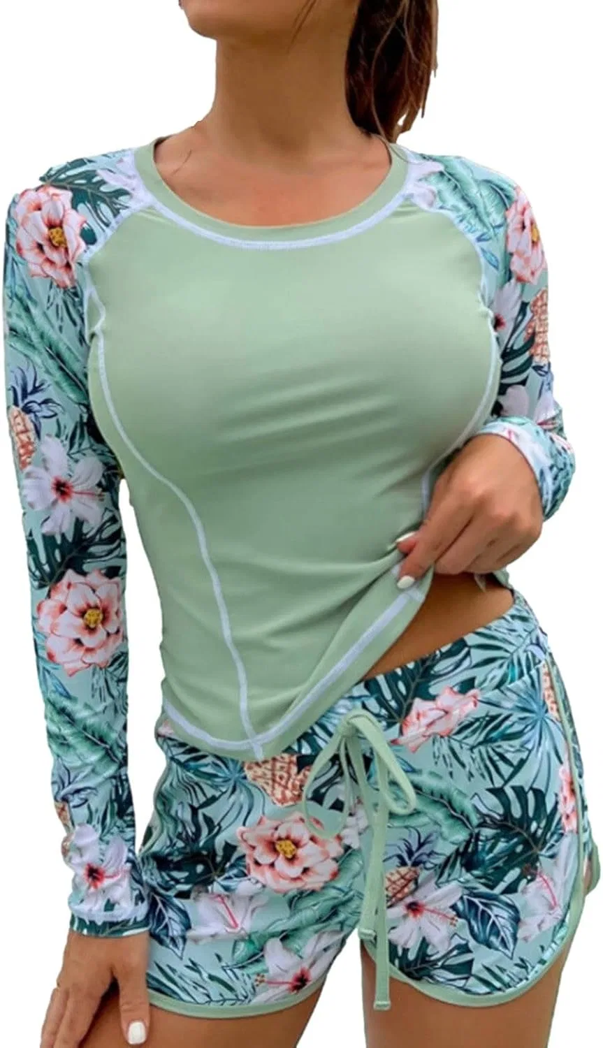 Женский рашгард с длинным рукавом с UV-защитой UPF 50+, Green