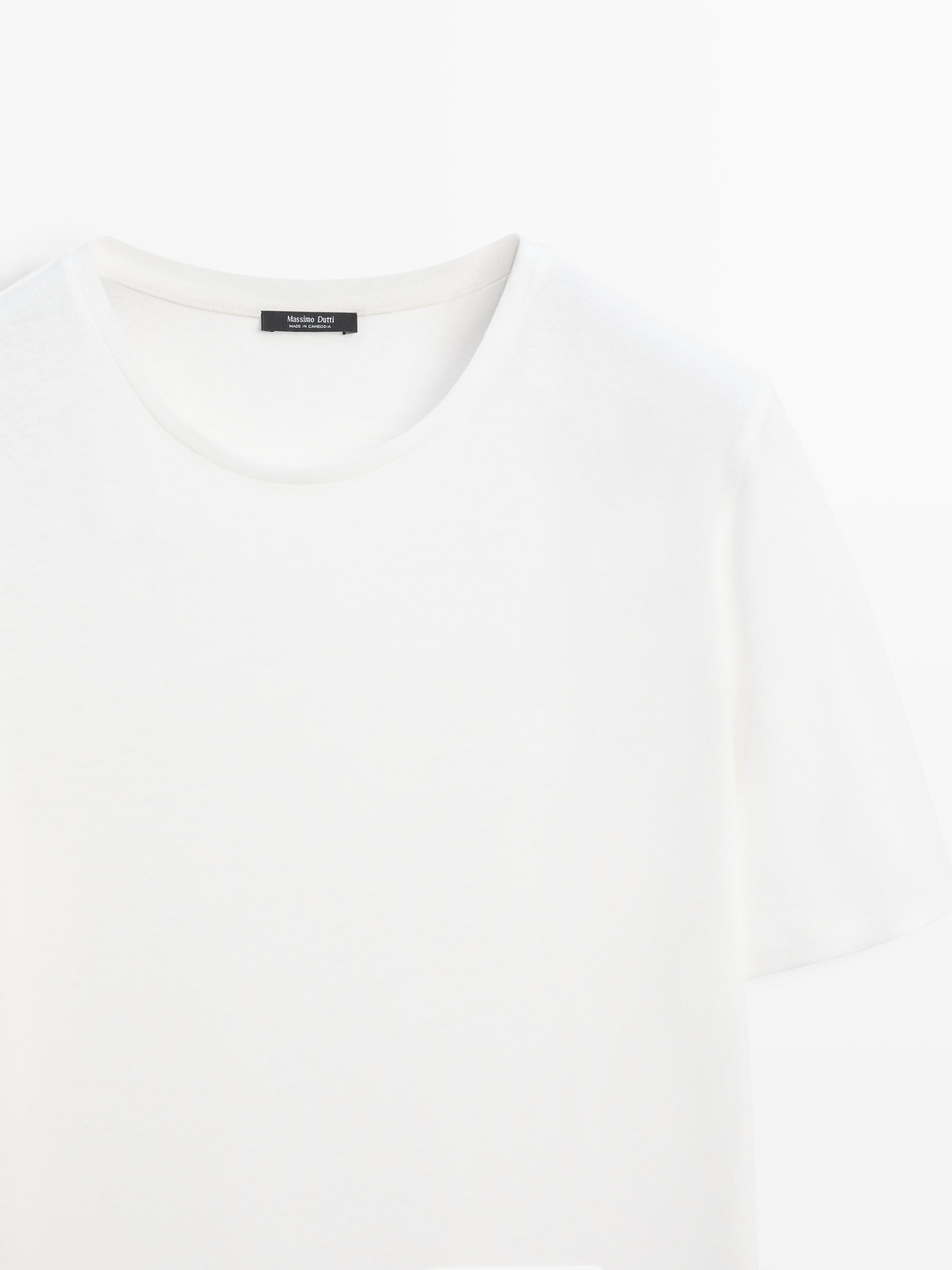 Футболка Massimo Dutti Short Sleeve Linen Blend, белый — фото 4