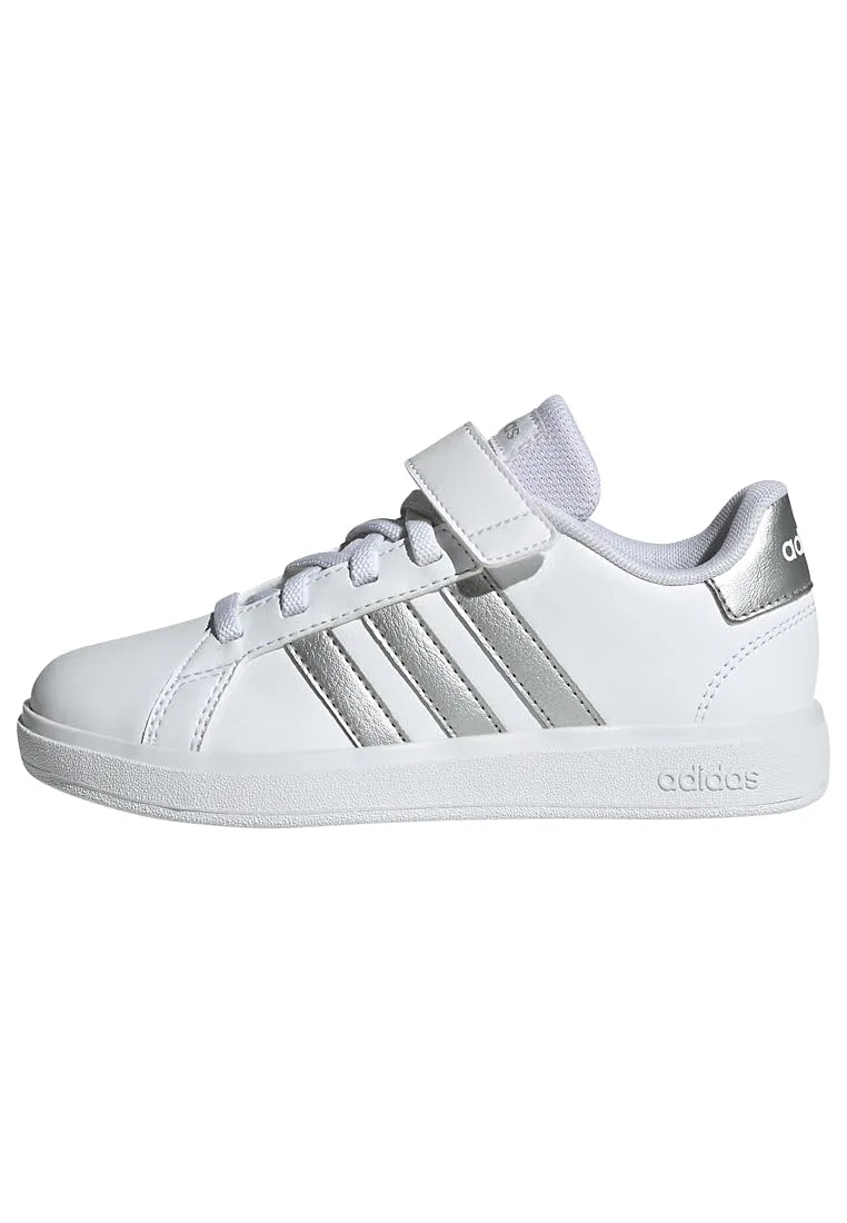Детские кроссовки для мальчиков с цельной подошвой Grand Court Court Elastic Lace and Top Strap Adidas, Cloud White Iridescent Cloud White