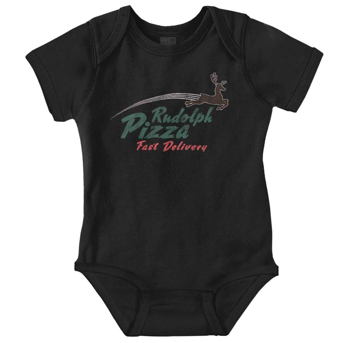 Детское боди для мальчиков с принтом Christmas Rudolph Pizza Delivery Baby Romper Brisco Brands, Black