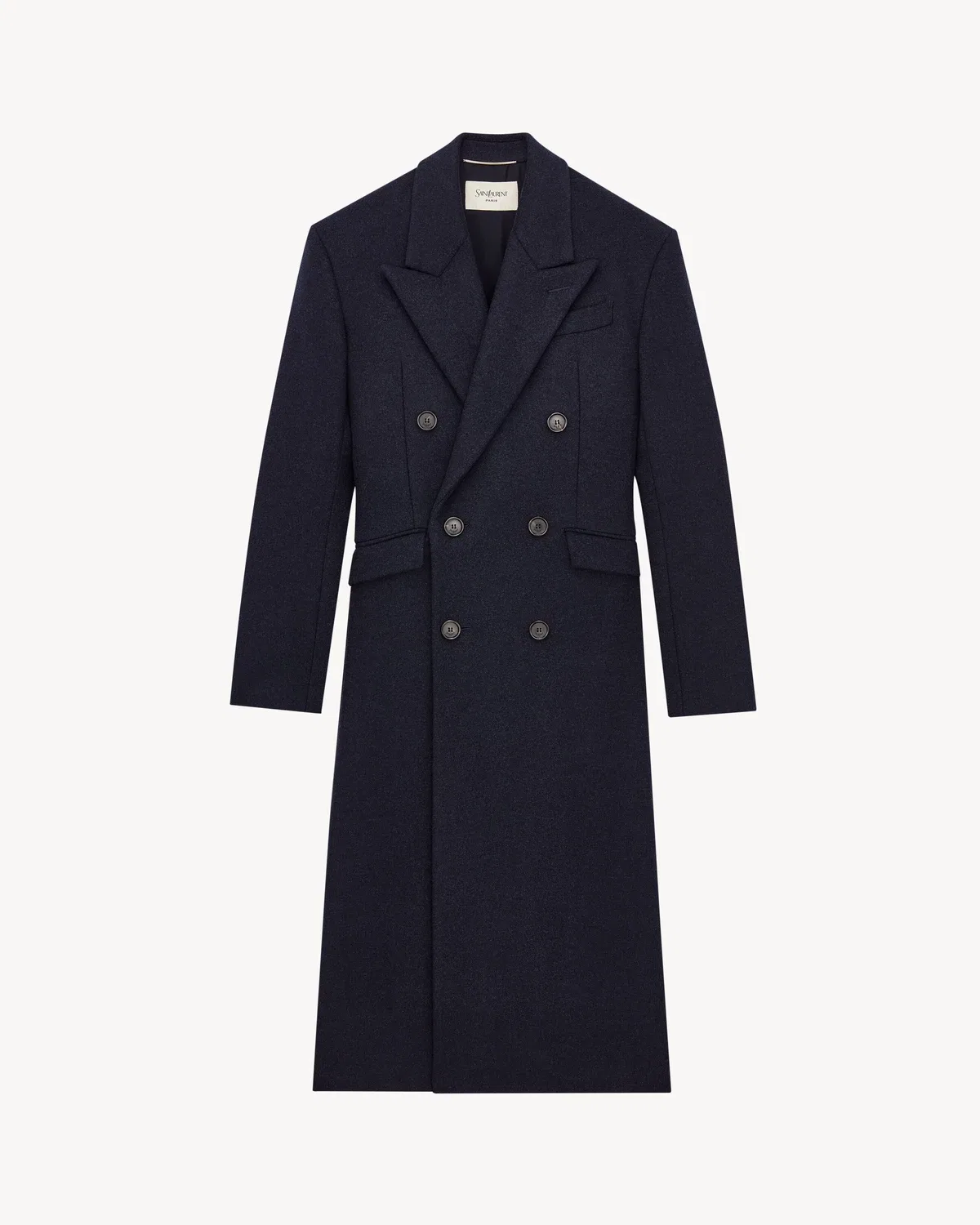 Длинное пальто из двустороннего шерстяного фетра SAINT LAURENT, синий