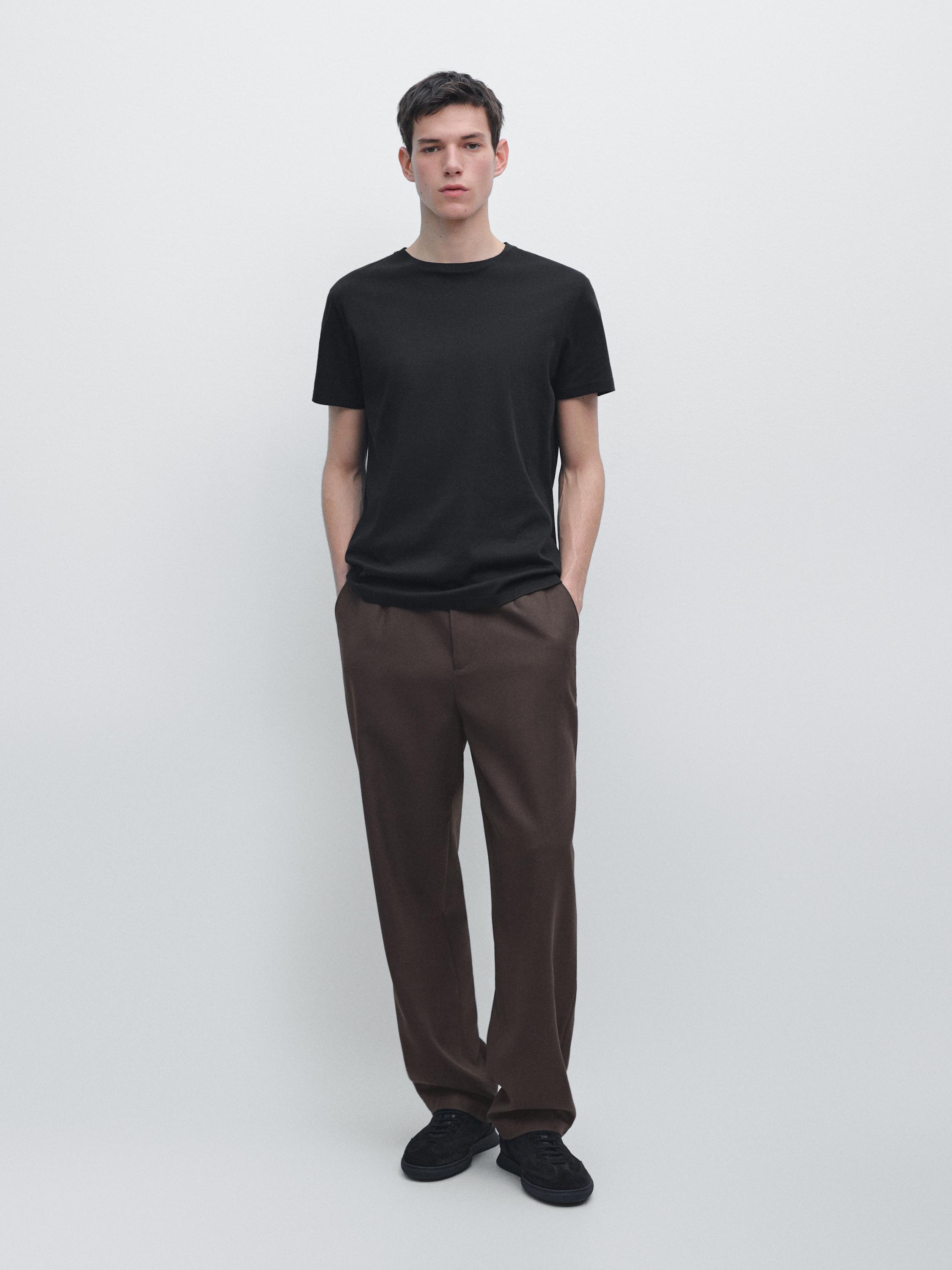Футболка Massimo Dutti 100% Mercerised Cotton, черный — фото 3