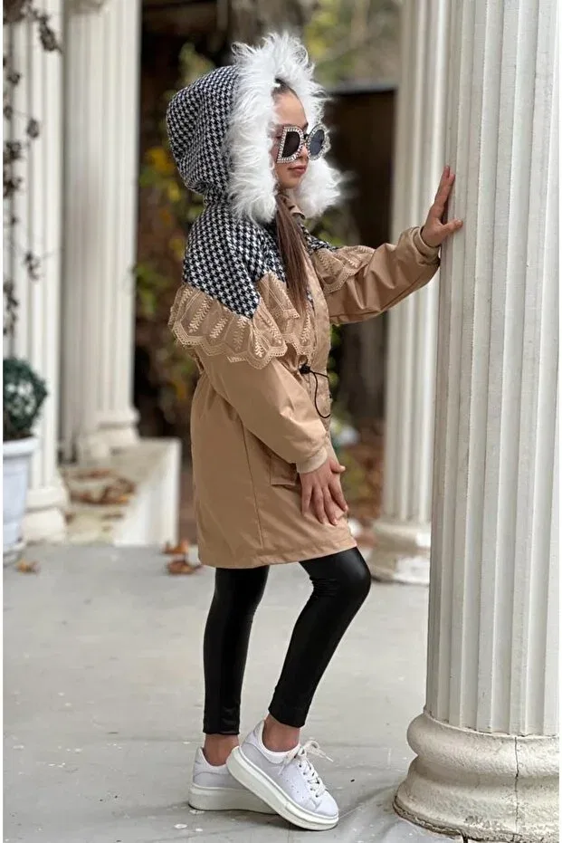 Детское пальто для девочек с капюшоном Eybabykids, Nude Color — фото 3