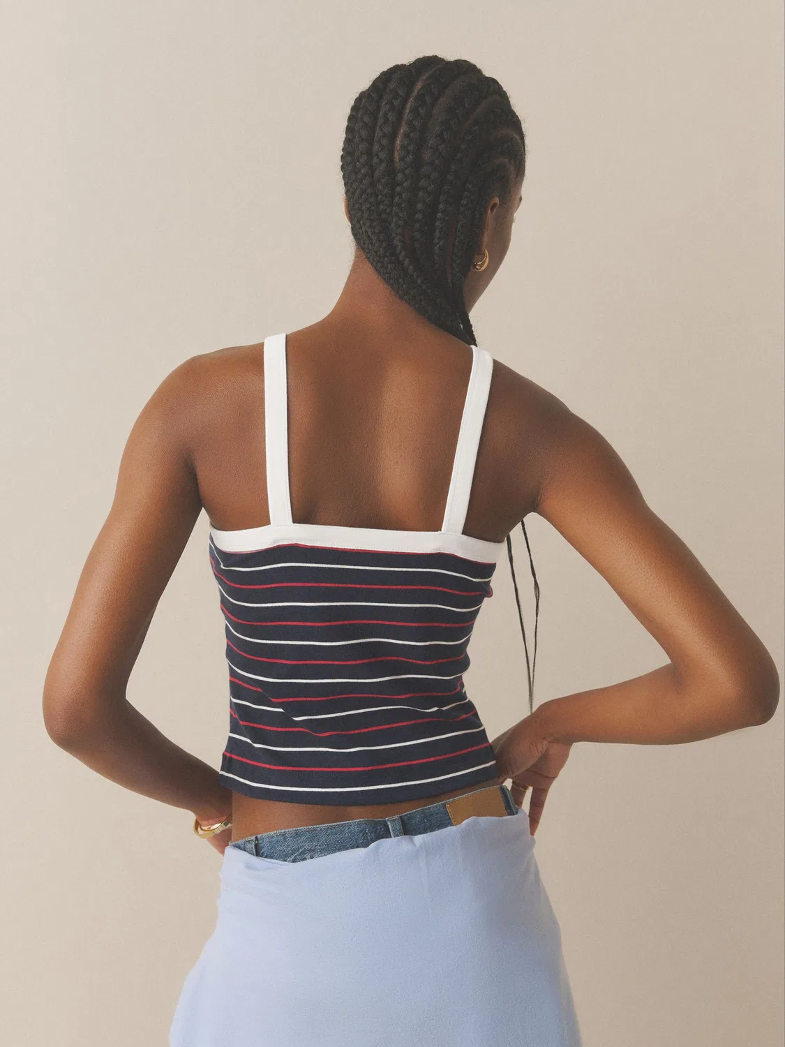 Топ на толстых бретелях с ребристой текстурой, Navy Blue Stripe Next — фото 2