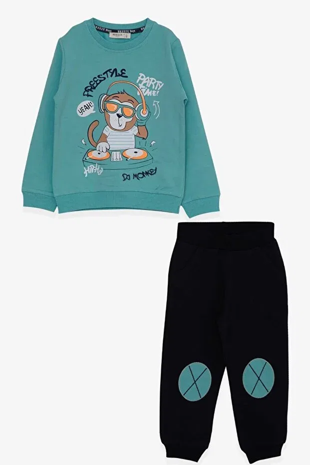 Детский комплект спортивного костюма для мальчиков с принтом Dj monkey Breeze, Mint Green