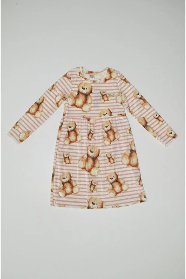 Детское платье для девочек с длинным рукавом с принтом медведя Baby Slon Kids Clup, Pink