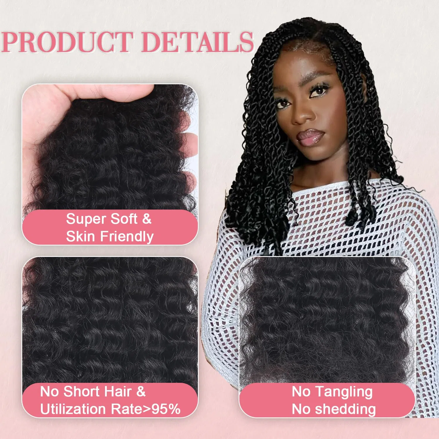 Натуральные афро-кудри для дредлоков и кос 50 г 30 см Trumore, #1B Natural Black — фото 3