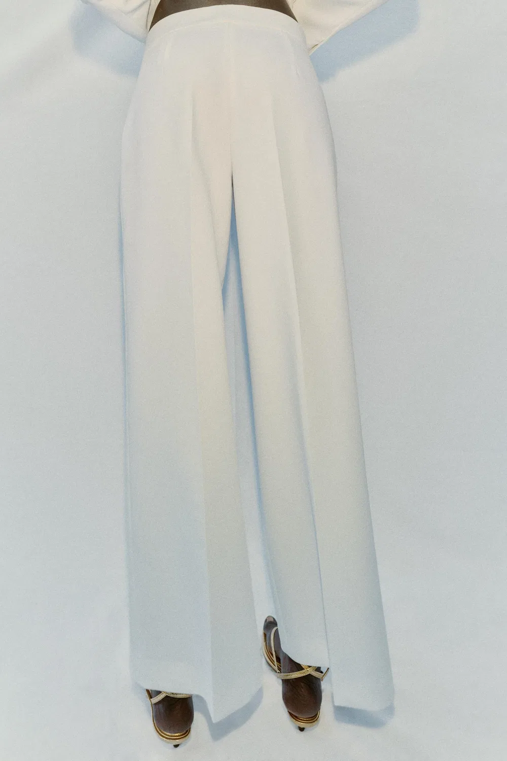 Брюки прямого кроя с высокой талией ZARA, Oyster-White — фото 4