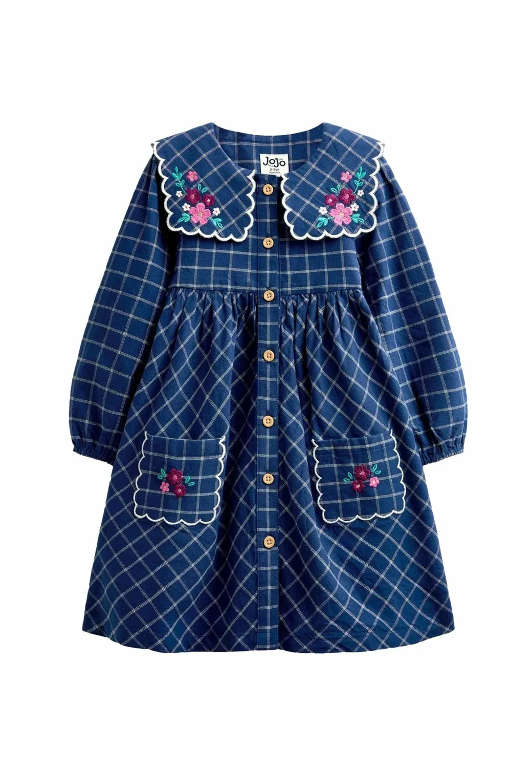 Платье с вышитым клетчатым воротником - платье-рубашка Jojo Maman Bébé, Navy Blue Floral