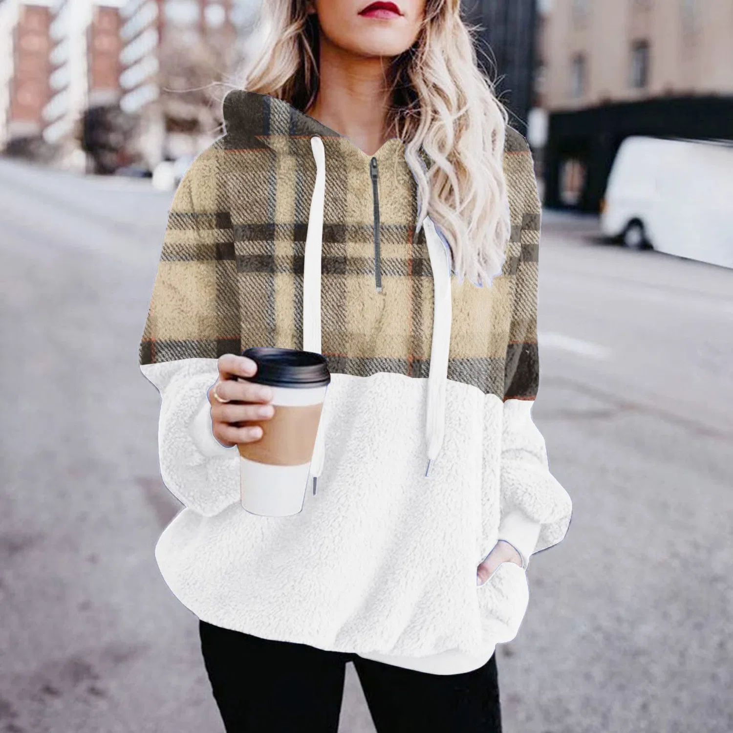 Женская флисовая куртка с капюшоном Oversize Winter Jackets, cachi — фото 2