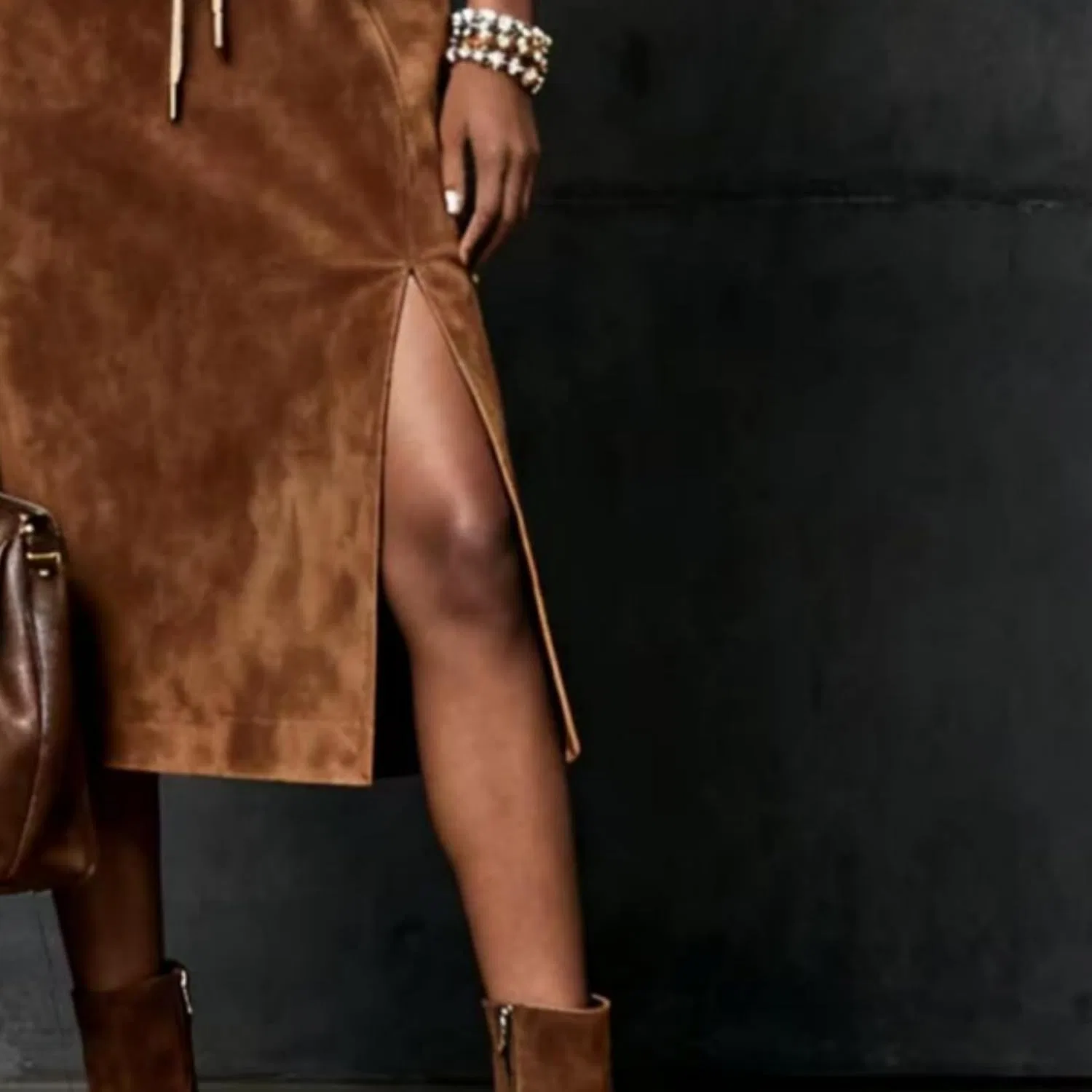 Женское платье миди с застежкой-молнией Suede Zipper, Brown — фото 4