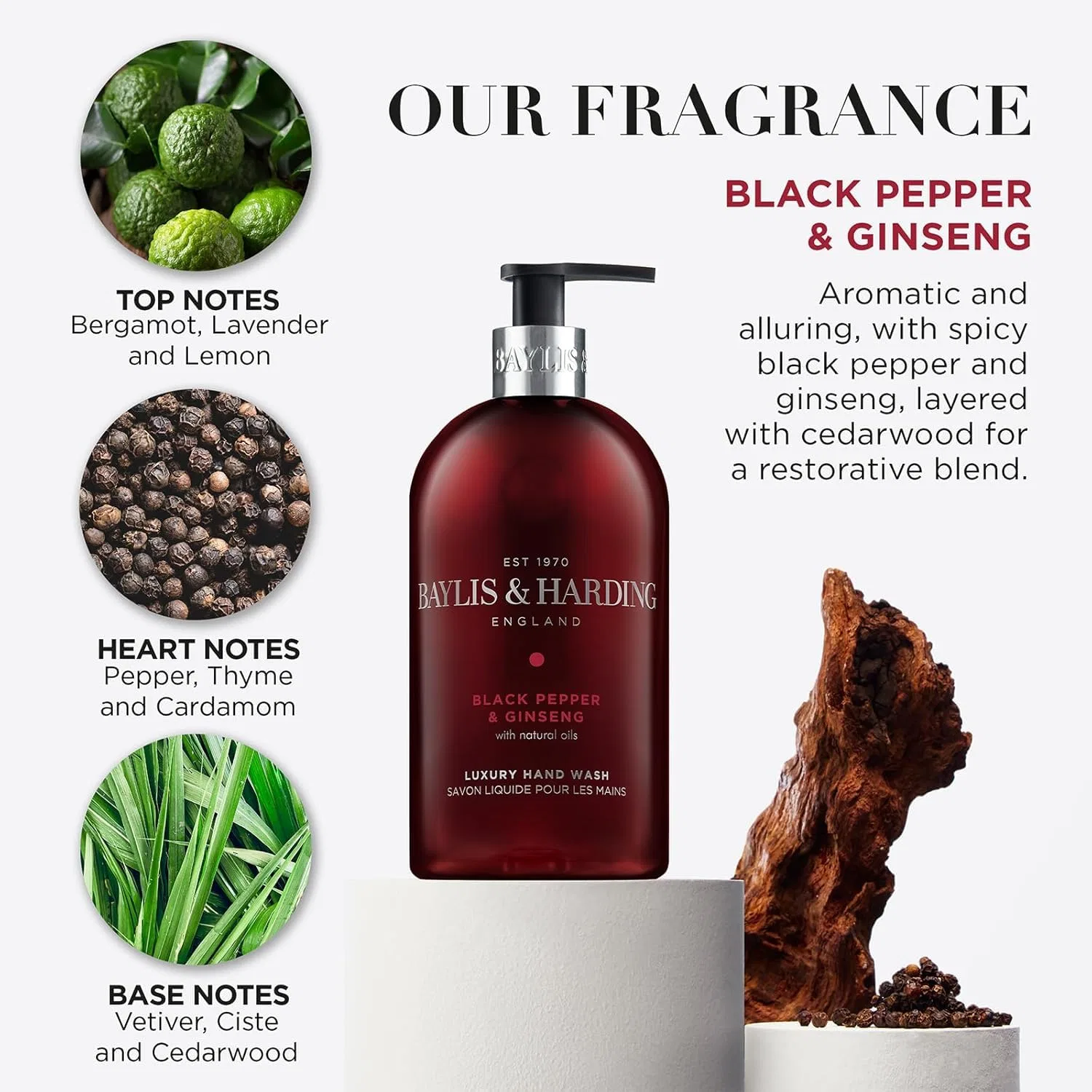 Жидкое мыло для рук Black Pepper & Ginseng, Baylis & Harding, 500 мл — фото 2