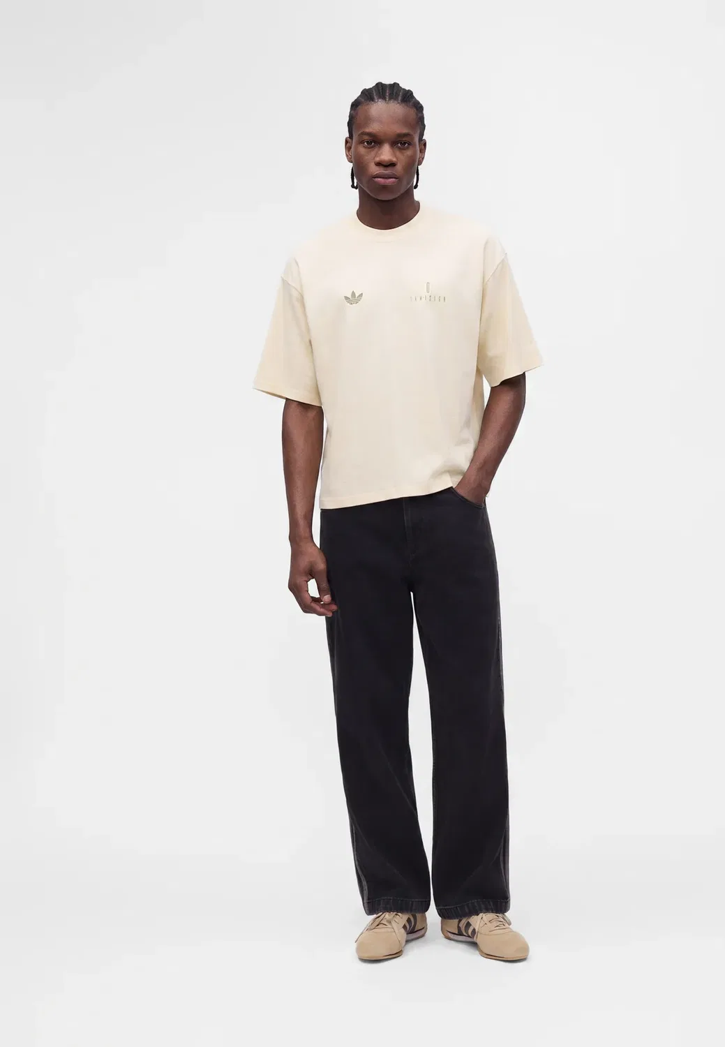 Футболка оверсайз с графическим принтом Iamisigo Adidas Originals, Warm Vanilla — фото 4
