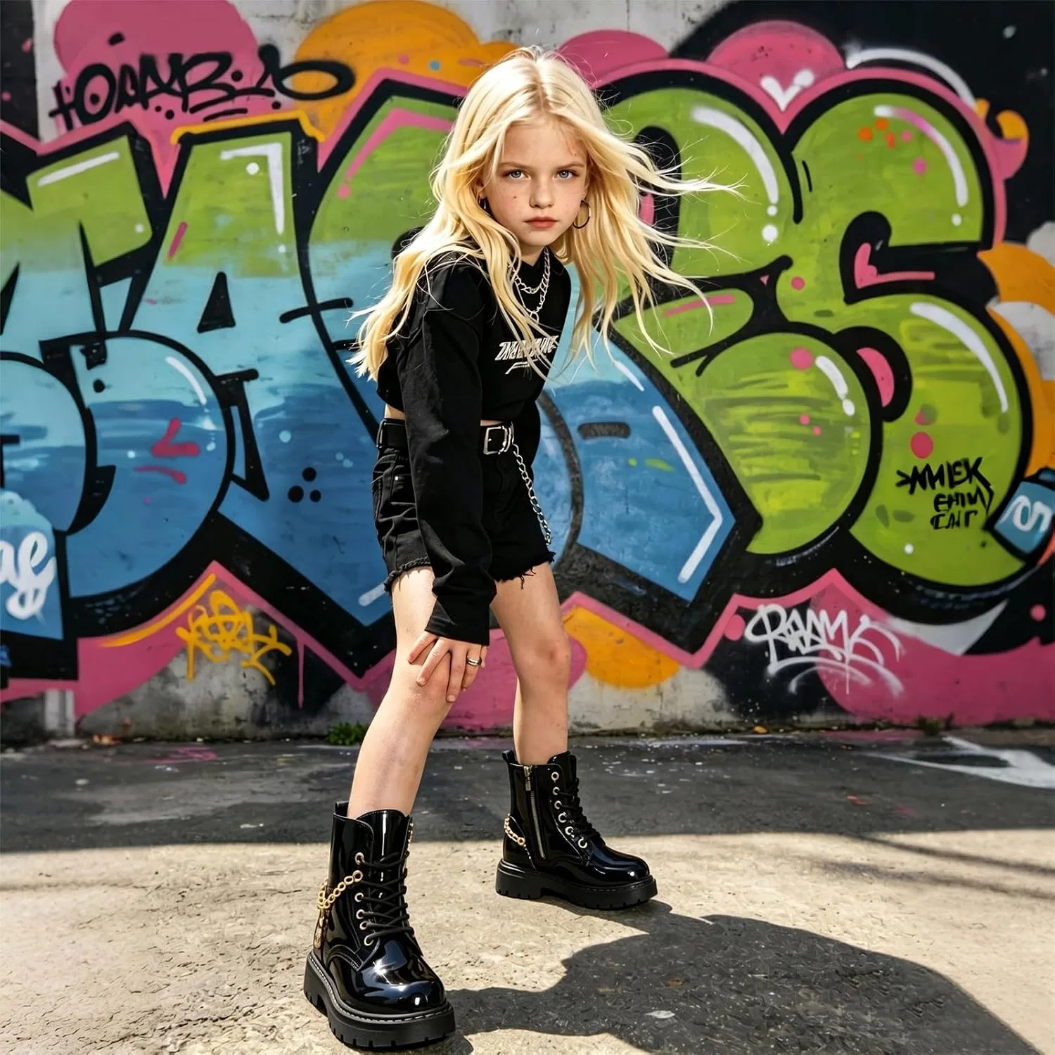 Детские ботинки для девочек с цепочкой Glamor Chaser, Black-Gold Chain — фото 2