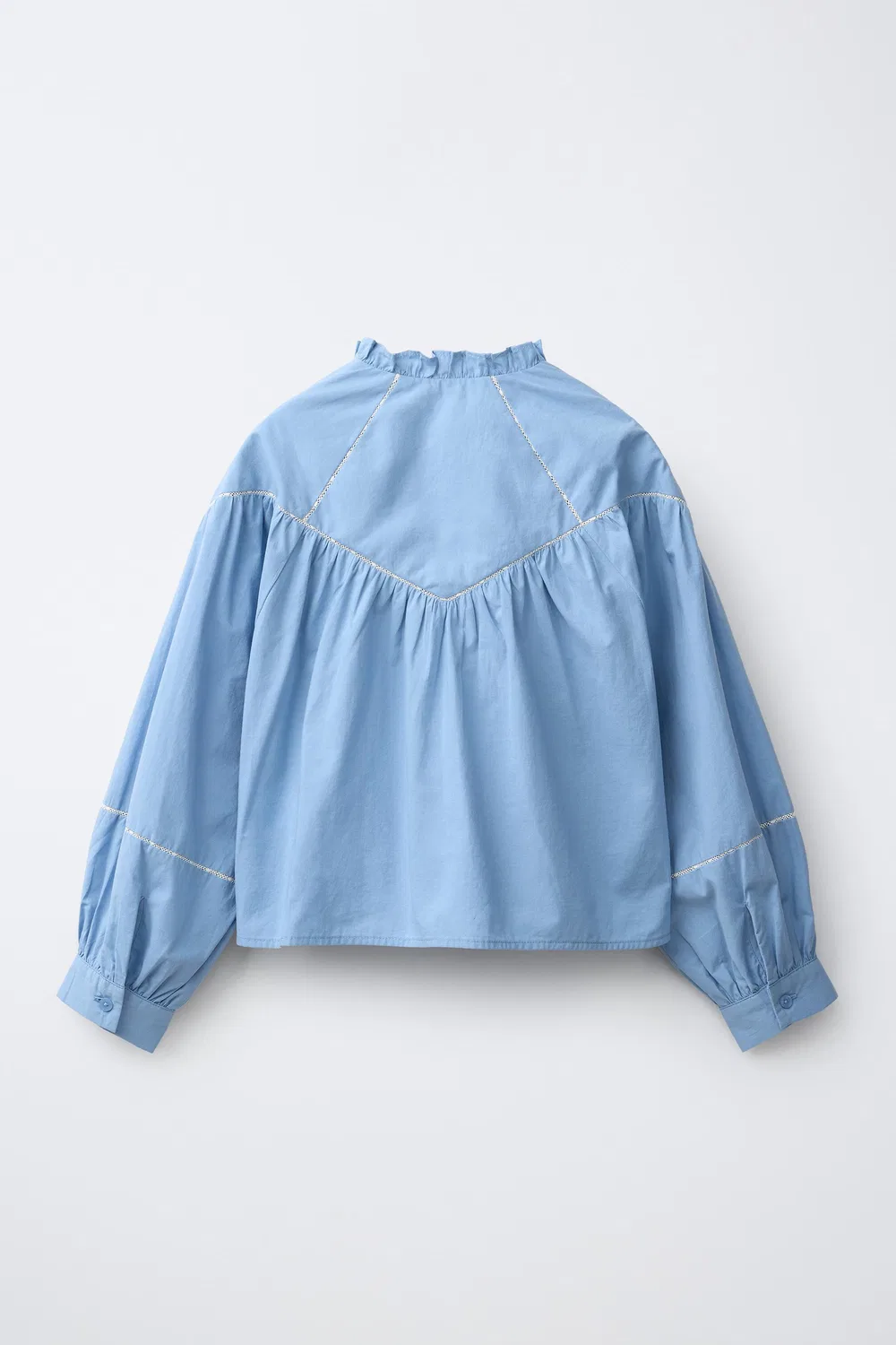 Романтическая вышитая рубашка ZARA, Light blue — фото 2