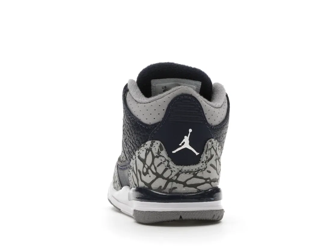 Детские кроссовки для мальчиков с принтом Jordan 3 Retro Georgetown (2021) (TD) Jordan, Midnight Navy Cement Grey-White — фото 4