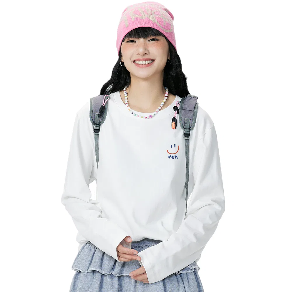 Футболка детская с круглым вырезом Ma Diantai Smile + Ma Diantai Chest Logo MINISO, Белый + Белый — фото 4