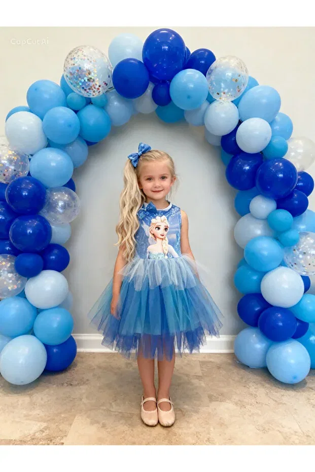 Детское платье для девочек с принтом Tutu with buckle printed fluffy elsa Lunas Tekstil, Blue — фото 4