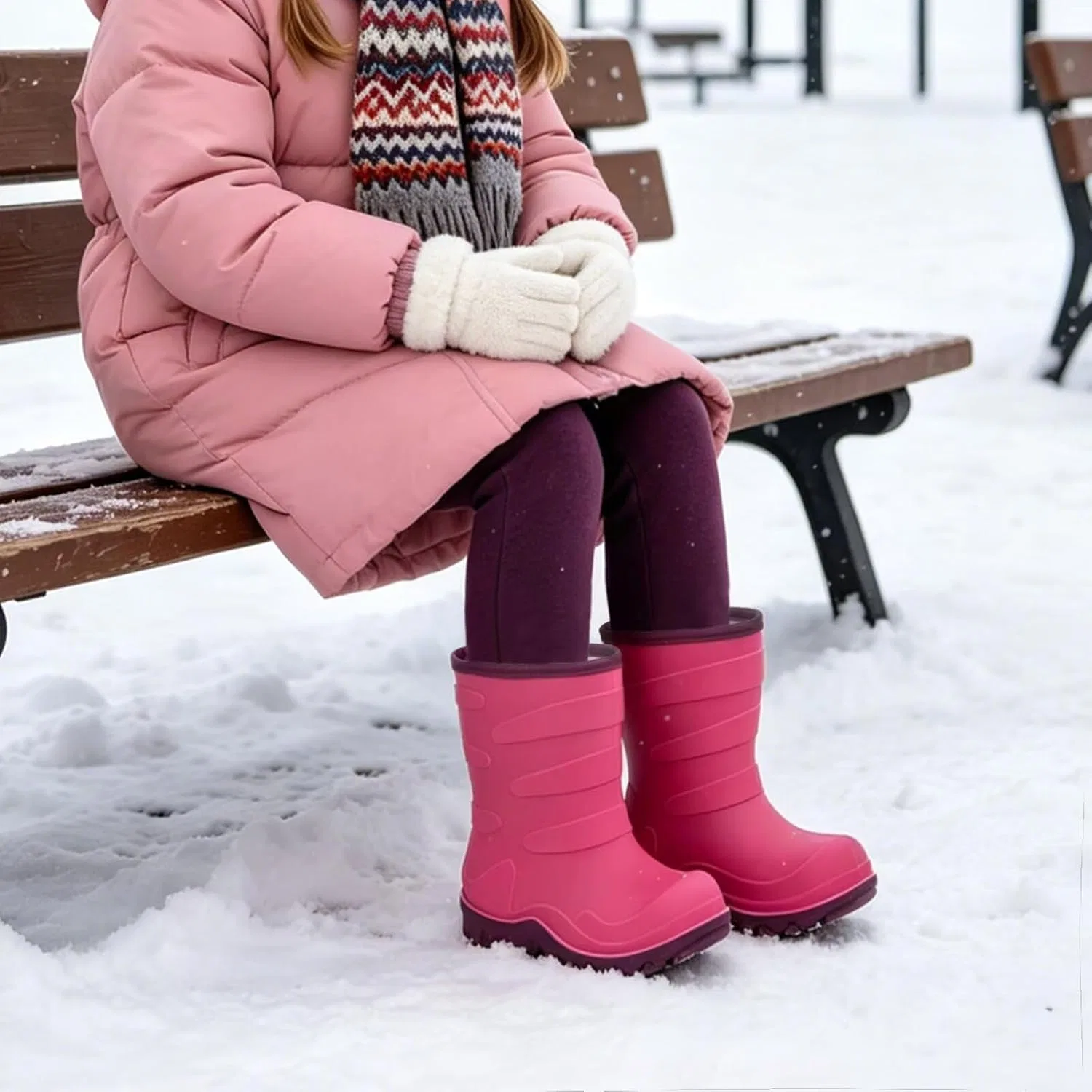 Детские утепленные резиновые сапоги для мальчиков и девочек FUNCOO PLUS, Pink — фото 2