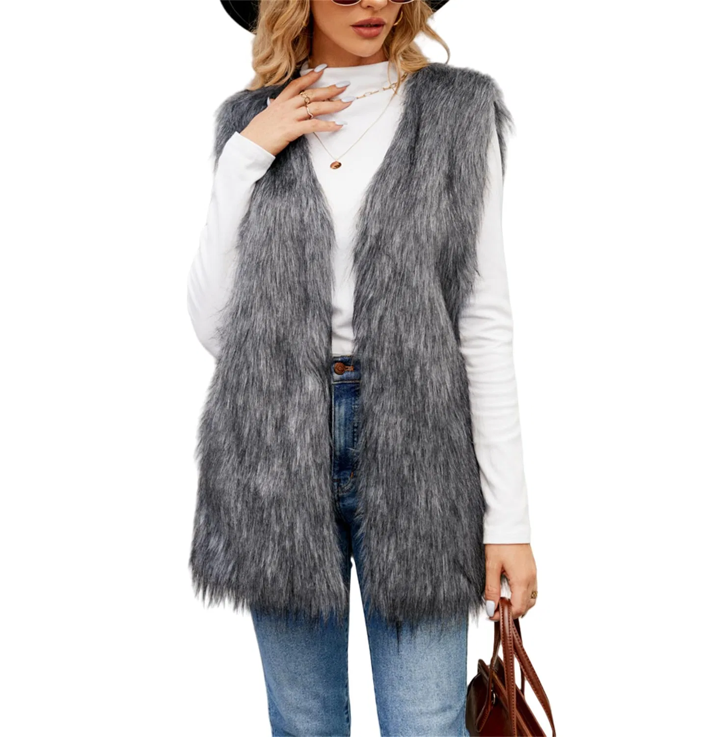 Женский теплый жилет из искусственного меха, Grigio