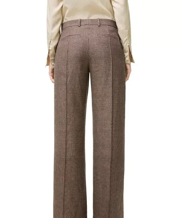 Женские брюки прямого кроя из шерсти и льна Prince of Wales Check Burberry, Soap Beige/Brown — фото 2