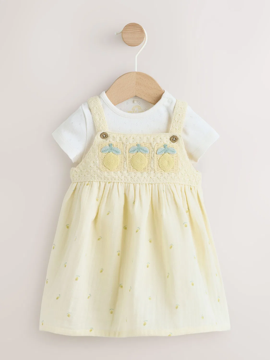 Комплект пинетки и боди с кружевным фартуком, Yellow Lemon Crochet Next, желтый — фото 3