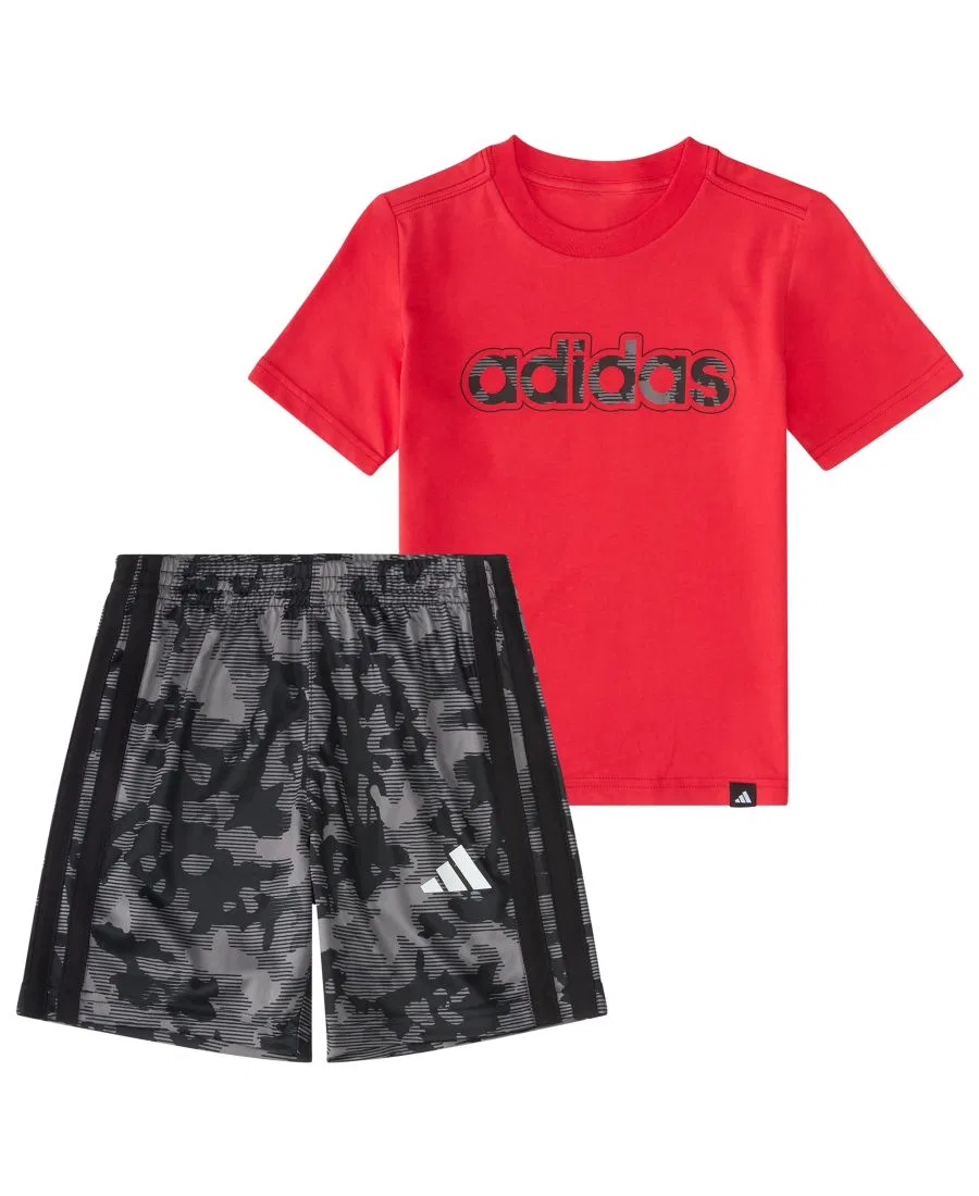 Комплект из футболки и шорт 2 предмета, с принтом adidas, Red/Gray