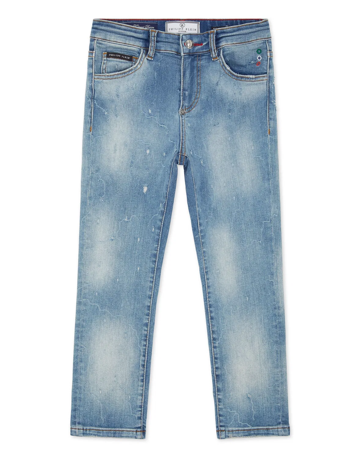 Детские джинсы прямого кроя с потертостями Regular Fit Premium Jeans Bulldogs PHILIPP PLEIN, Blueriver