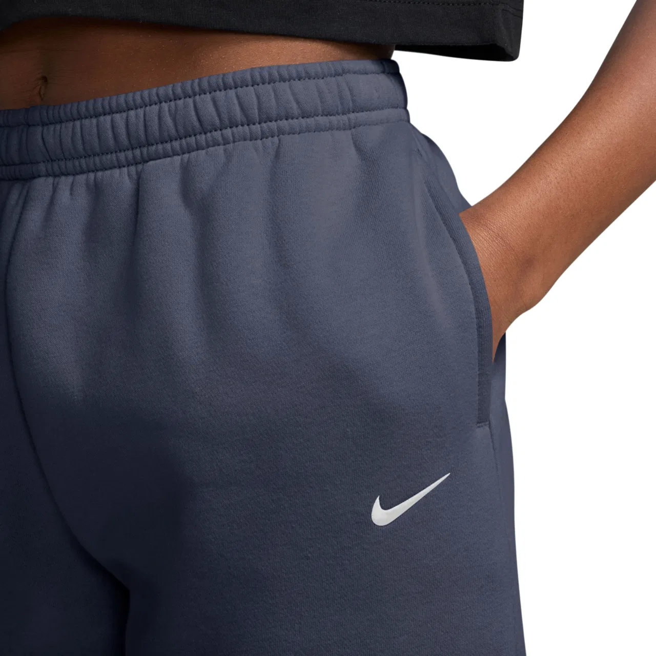 Детские флисовые штаны для девочек свободного кроя Nike Studio Fleece Loose, синий/белый — фото 3