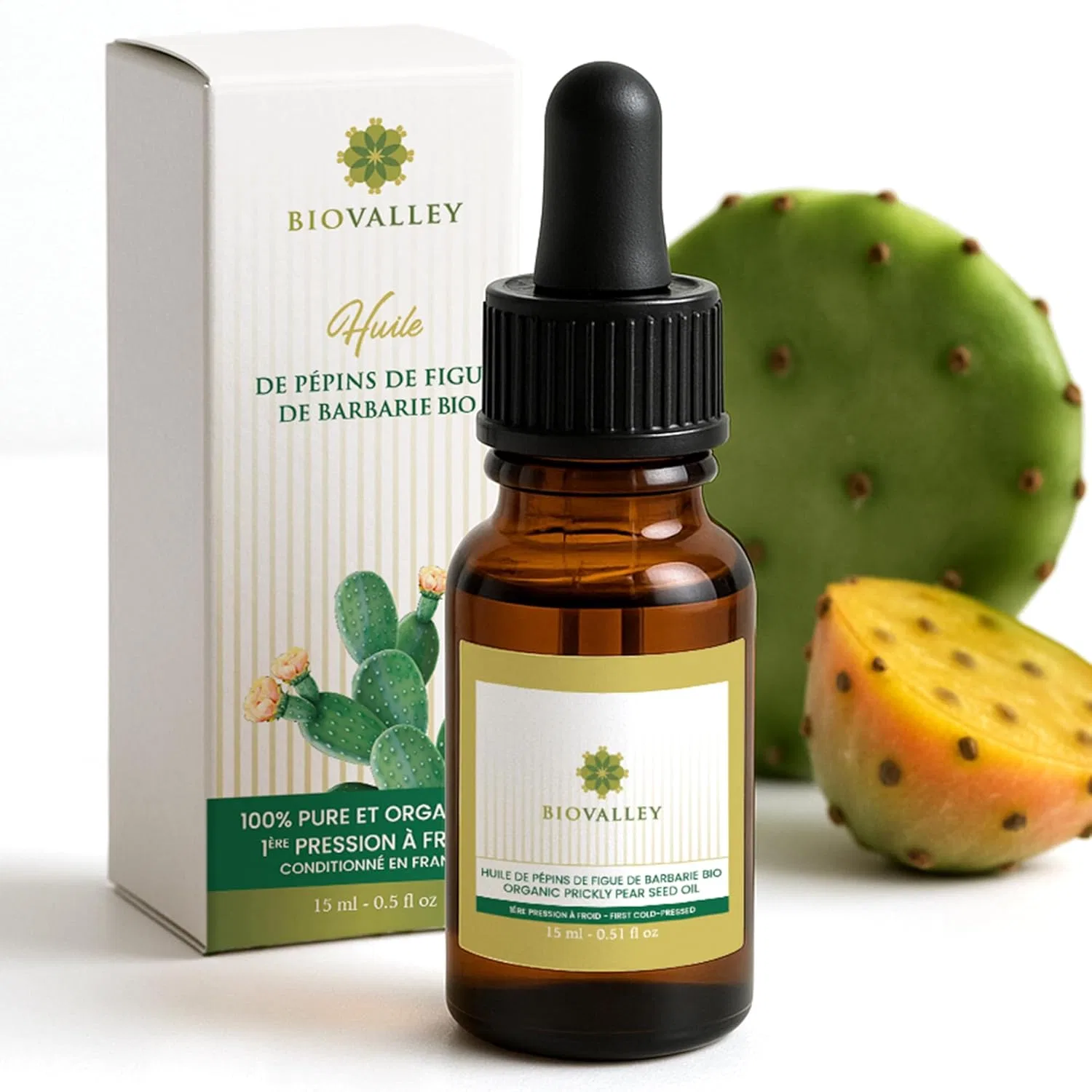 Масло для лица BIOVALLEY Organic Cactus Pear Oil, 15 мл, с Gua Sha и повязкой