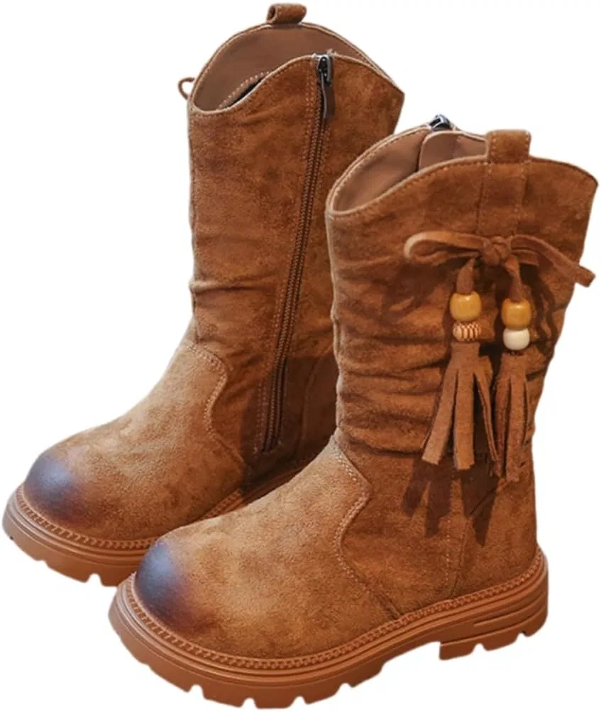 Детские сапоги для девочек с меховой подкладкой Retro Tassel Fringe Canyoule, Khaki