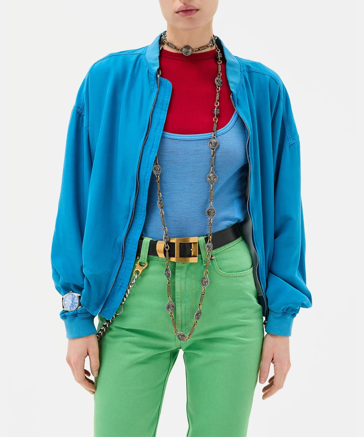 Женский топ без рукавов из рибаны с вышивкой Medusa VERSACE, Blue — фото 2