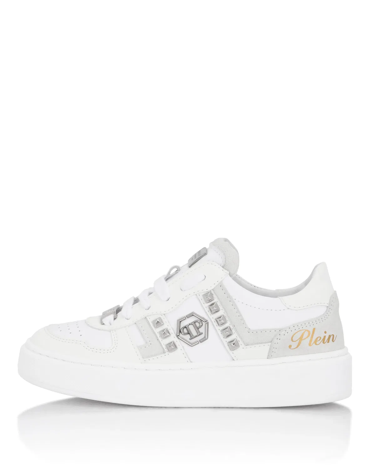 Детские кроссовки низкие с шипами Mix Materials Low-Top Sneakers PHILIPP PLEIN, White — фото 2