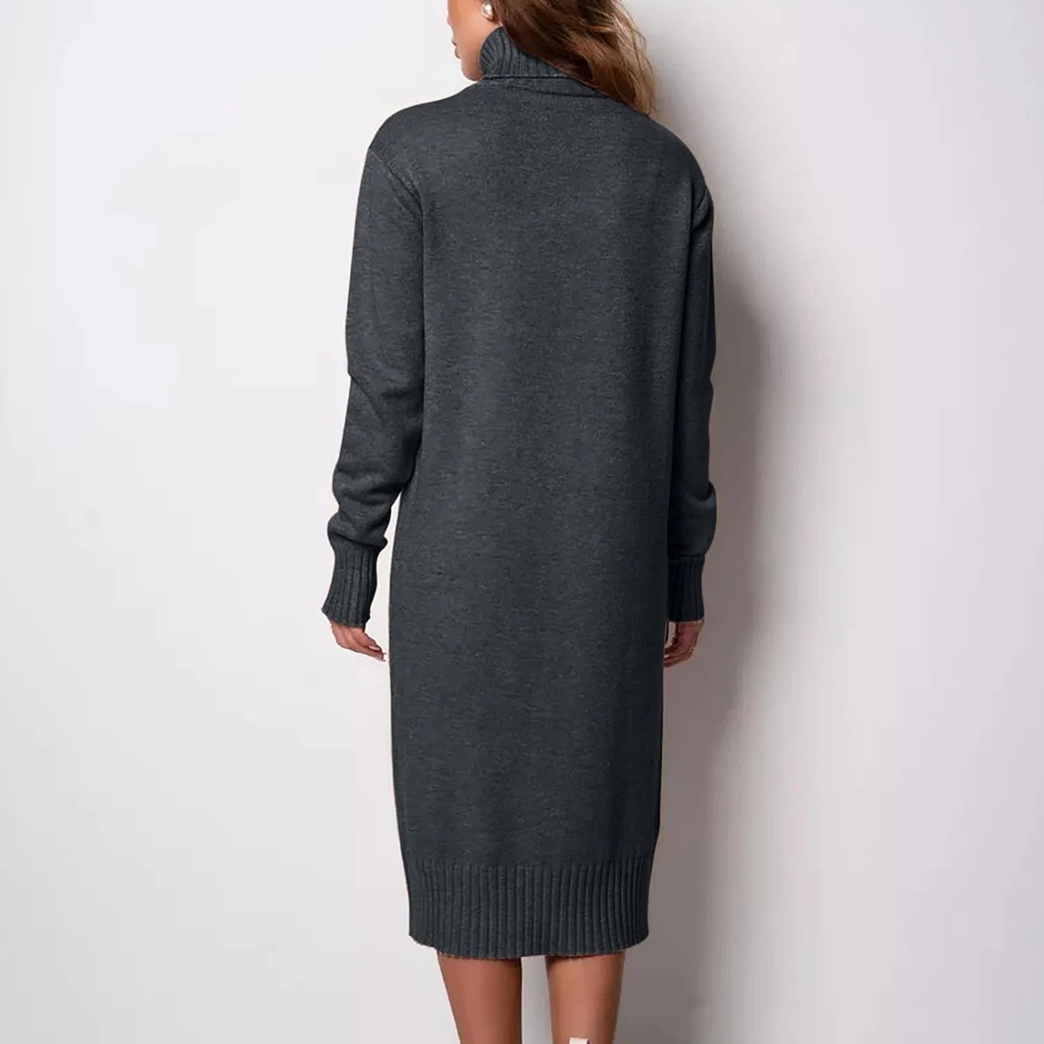Женское вязаное платье-свитер с высоким воротником Maxi, Dark Gray — фото 2