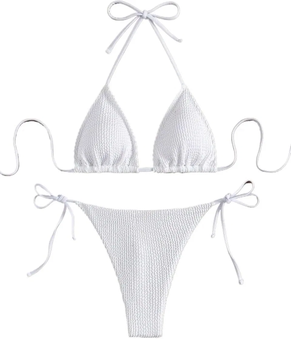 Женский бикини-сет с высокой талией Halter, White