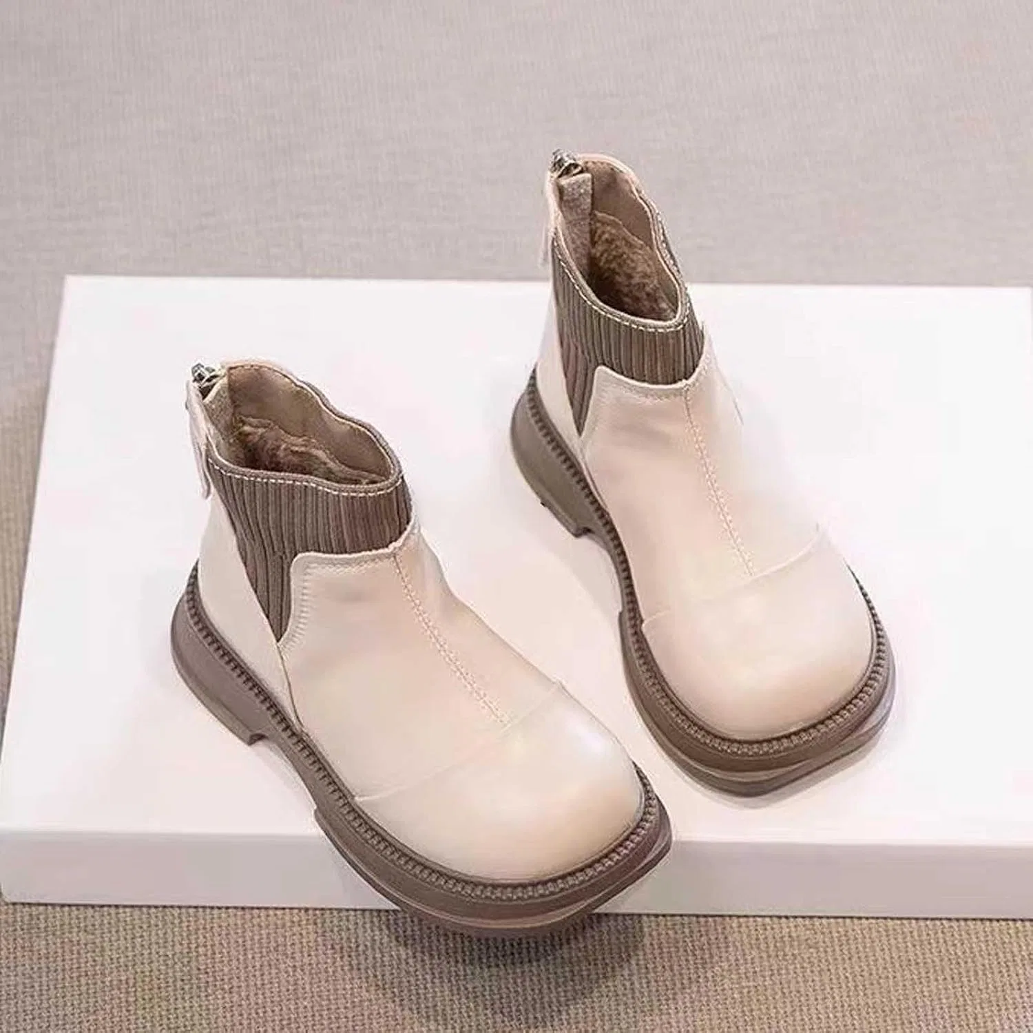 Детские ботинки для девочек с вязаными манжетами Girls Ankle Boots, White — фото 4