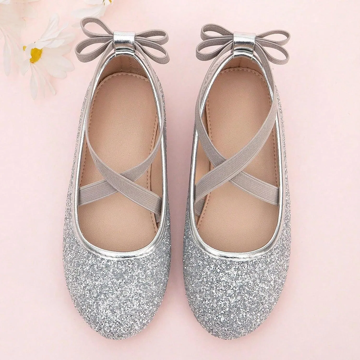 Детские балетки для девочек с блестками Mary Jane Flat Shoes, Silver — фото 4