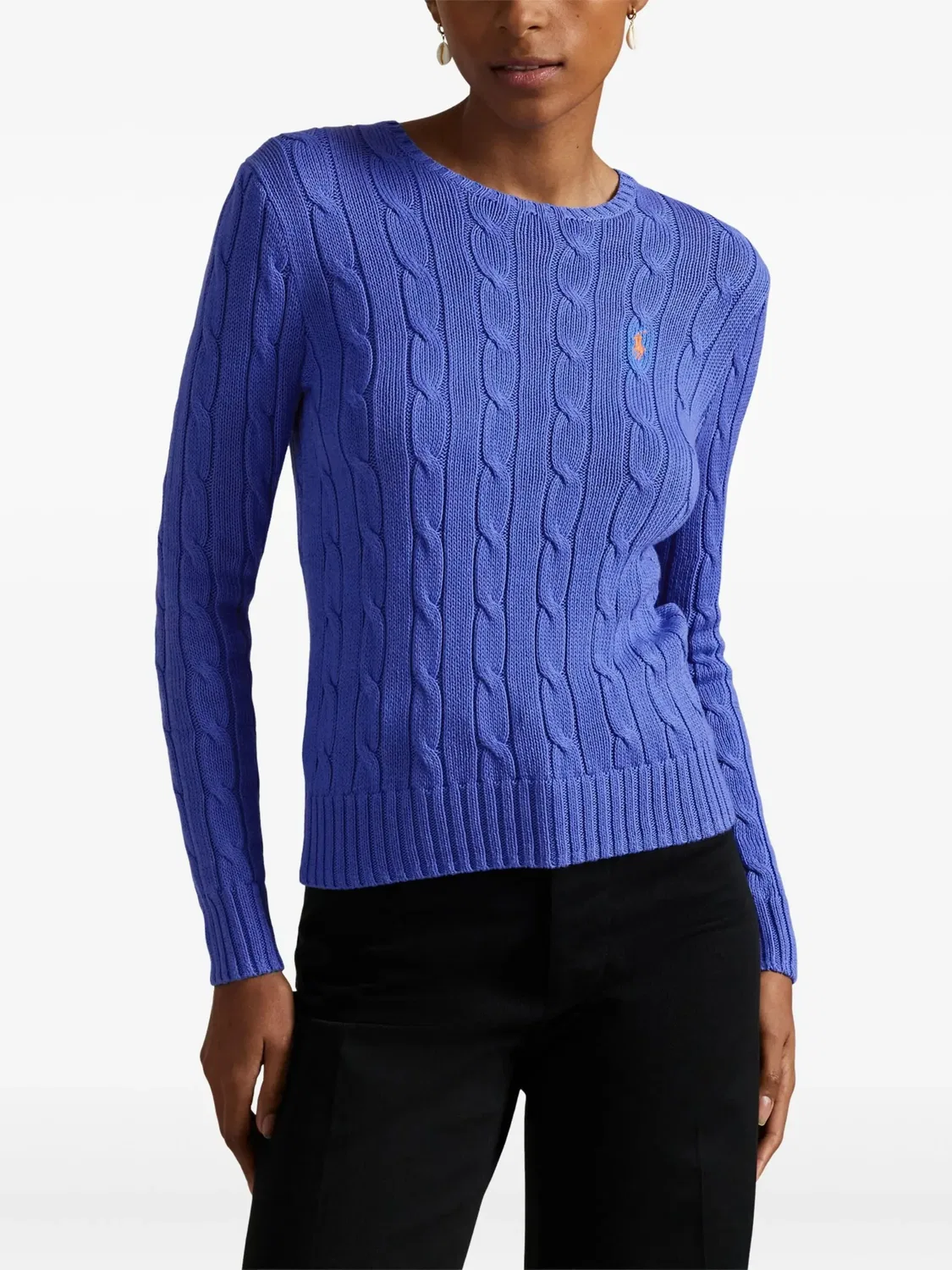 Свитер с кабельной вязкой из хлопка Polo Ralph Lauren, светло-голубой — фото 3