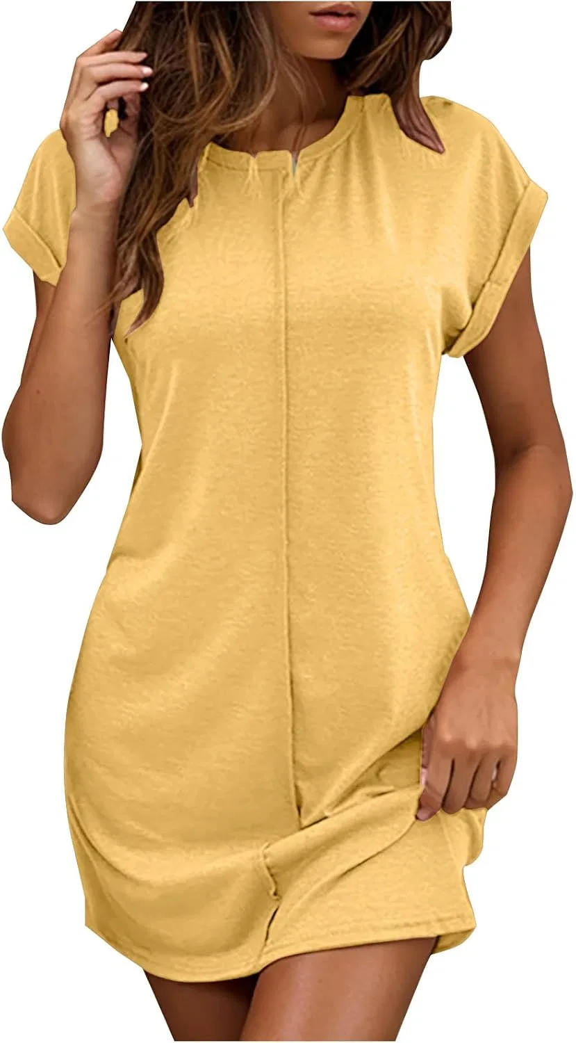 Женское повседневное платье-футболка с коротким рукавом, Yellow
