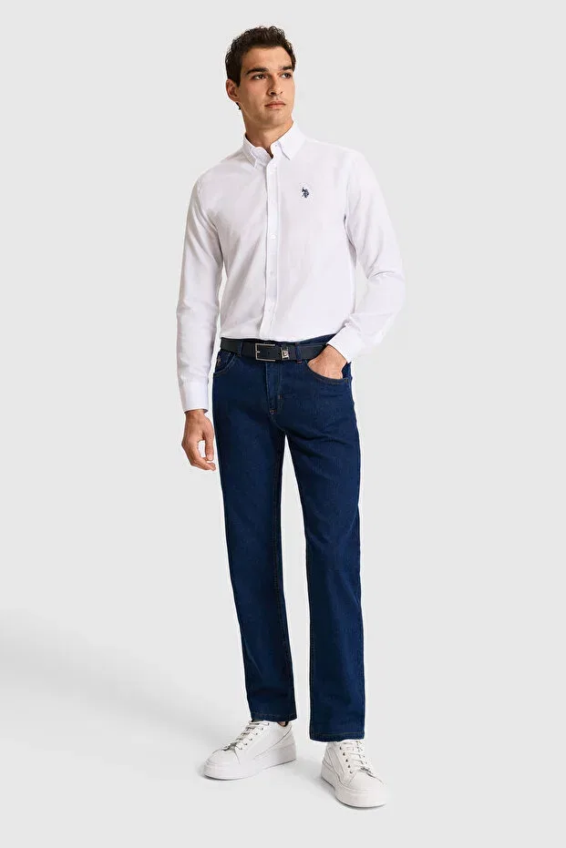 Мужская рубашка с длинным рукавом Basics U.S. Polo Assn., White — фото 4