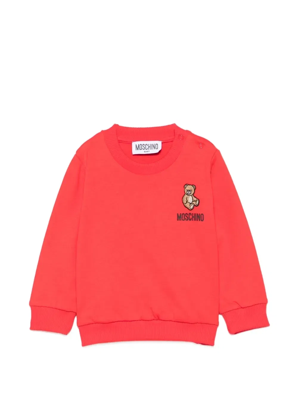 Свитер с пуговицами на плечах и нашивкой в виде плюшевого мишки Moschino Kids, красный