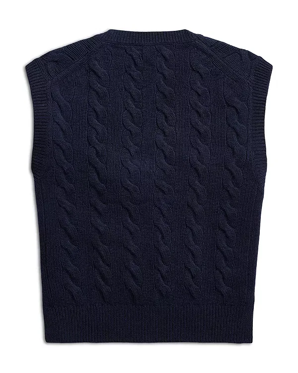 Женский свитер с V-образным вырезом Cable Knit Wool Cashmere Sweater Vest Ralph Lauren, синий — фото 2