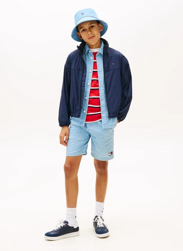 Шорты свободные с волнистым флагом Tommy Hilfiger, джинсовый синий — фото 4