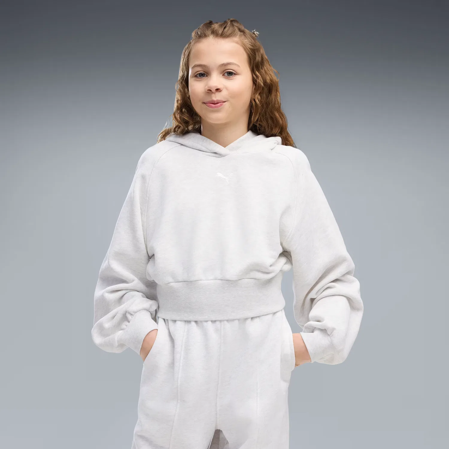 Укороченная толстовка с рукавами-баллонами для детей постарше Puma Essentials, White Glow Heather