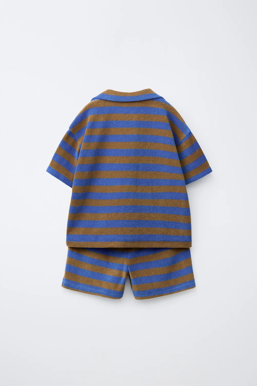 Комплект из полосатой махровой рубашки-поло и шорт-бермуд ZARA, Blue — фото 2